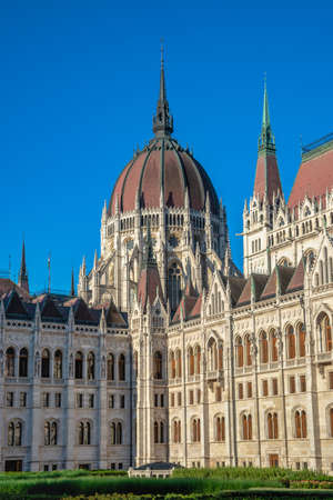 Budapest, Hungary 08/18/2021. Parliament building on the embankment of Budapest, Hungary, on a sunny summer morningのeditorial素材