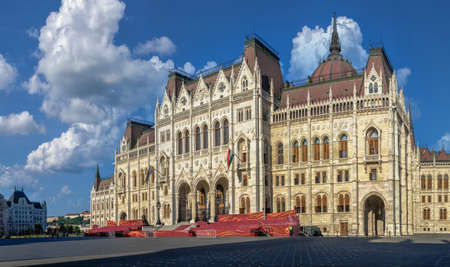 Budapest, Hungary 08/18/2021. Parliament building on the embankment of Budapest, Hungary, on a sunny summer morningのeditorial素材