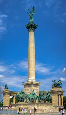Budapest, Hungary 19.08.2021. Monument to the Millennium of Hungary on a Heroes Square in Budapest on a sunny summer morningのeditorial素材