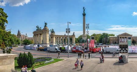 Budapest, Hungary 19.08.2021. Heroes Square in Budapest, Hungary, on a sunny summer morning