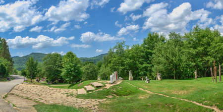 Tustan, Ukraine 09.07.2021. Old Russian cliff-side defensive complex in Tustan, Ukraine, on a summer dayのeditorial素材