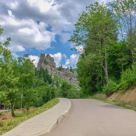Tustan, Ukraine 09.07.2021. Old Russian cliff-side defensive complex in Tustan, Ukraine, on a summer dayのeditorial素材
