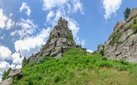 Tustan, Ukraine 09.07.2021. Old Russian cliff-side defensive complex in Tustan, Ukraine, on a summer dayのeditorial素材