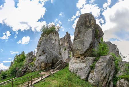 Tustan, Ukraine 09.07.2021. Old Russian cliff-side defensive complex in Tustan, Ukraine, on a summer dayのeditorial素材