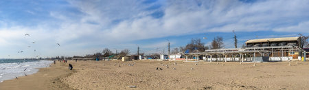 Odessa, Ukraine 07.02.2022. Sunny winter day on the Luzanivka beach in Odessa, Ukraineのeditorial素材