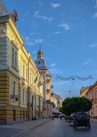 Chernivtsi, Ukraine 11.07.2021. Main street of the old town of Chernivtsi, Ukraine, on a sunny summer morningのeditorial素材