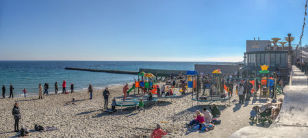 Odessa, Ukraine 11.02.2022. Sunny winter day on the Beach at the 13 Stations of the Big Fountain in Odessa, Ukraineのeditorial素材