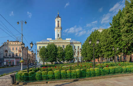 Chernivtsi, Ukraine 11.07.2021. Town Hall on the Central square in Chernivtsi, Ukraine, on a sunny...
