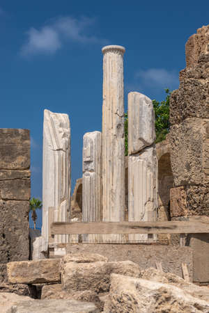 Side, Turkey 18.07.2021. Temple of Apollo in the Ancient city of Side in Antalya province of Turkeyのeditorial素材