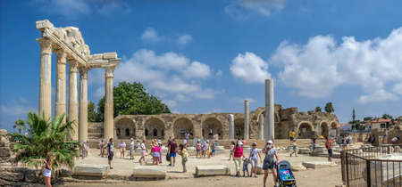Side, Turkey 18.07.2021. Temple of Apollo in the Ancient city of Side in Antalya province of Turkeyのeditorial素材