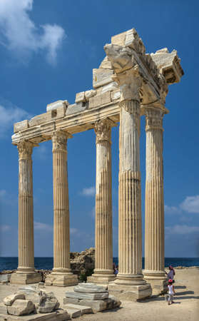Side, Turkey 18.07.2021. Temple of Apollo in the Ancient city of Side in Antalya province of Turkey