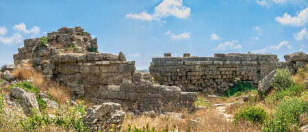Side, Turkey 18.07.2021. Ruins of the Ancient city of Side in Antalya province of Turkeyのeditorial素材