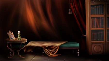 Dark room interior in the style of Fuseli painting. Digital Painting Background, Illustration.の写真素材