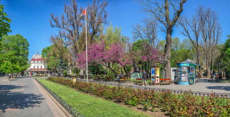Odessa, Ukraine 06.05.2022.City garden in Odessa during the war in Ukraine on a sunny spring day