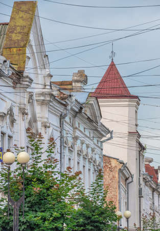 Kolomia, Ukraine 10.07.2021. Buildings in the old town of Kolomia, Ukraine, on a cloudy summer day