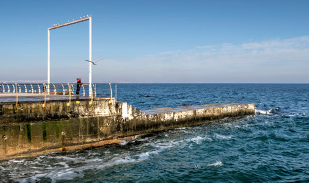 Odessa, Ukraine 29.12.2022. Sunny winter day on the Embankment of Lanzheron beach in Odessa, Ukraineのeditorial素材