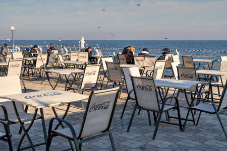 Odessa, Ukraine 29.12.2022. Sunny winter day on the Embankment of Lanzheron beach in Odessa, Ukraine