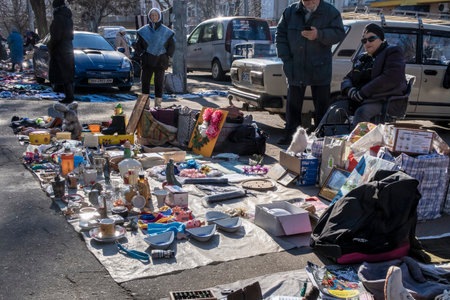 Odessa, Ukraine 21.01.2023. Sunny winter day at the big flea market in Odessa, Ukraine