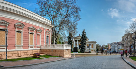Odessa, Ukraine 15.04.2023. Historical building on the Theater Square in Odessa, Ukraine, on a sunny...