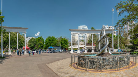 Chernomorsk, Ukraine 14.05.2023. Seaside or Primorsky park in Chernomorsk, Odessa region of Ukraine, on a sunny spring dayの写真素材