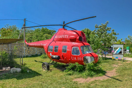 Odessa, Ukraine 06.06.2023. Helicopter in the Eco park New Vasyuki in Odessa, Ukraine, on a sunny summer dayのeditorial素材