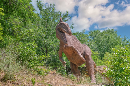Odessa, Ukraine 06.06.2023. Attraction Dinosaur Canyon in the Eco park New Vasyuki in Odessa,...