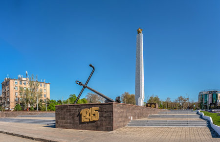 Odessa, Ukraine 05.05.2023. Obelisk Wings of Victory in Arcadia district in Odessa, Ukraine, on a sunny spring dayのeditorial素材