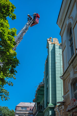 Odessa, Ukraine 25.07.2023. Damaged by a Russian rocket building in the UNESCO-protected historical center of Odessa, Ukraineのeditorial素材