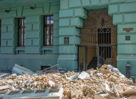 Odessa, Ukraine 25.07.2023. Damaged by a Russian rocket building in the UNESCO-protected historical...