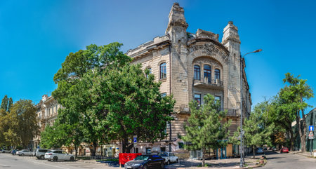 Odessa, Ukraine 29.07.2023. Historic building on the Marazlievskaya street in Odessa, Ukraine, on a sunny summer dayのeditorial素材