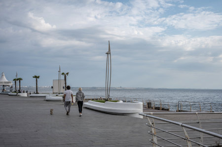 Odessa, Ukraine 09/15/2023. Cloudy autumn morning on the Lanzheron beach in Odessa, Ukraineのeditorial素材