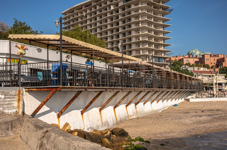 Odessa, Ukraine 09/22/2023. the Golden shore beach in Odessa, Ukraine on a sunny September dayのeditorial素材