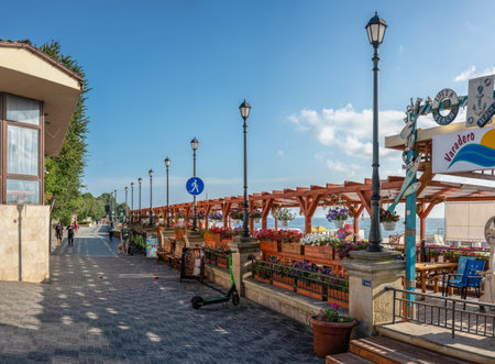 Odessa, Ukraine 09/22/2023. Embankment of the Golden shore beach in Odessa, Ukraine on a sunny September dayのeditorial素材