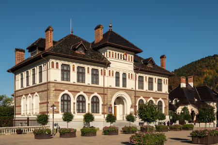 Piatra Neamt, Romania 10/16/2025. traditional building in Piatra Neamt's Princely Court complex,...
