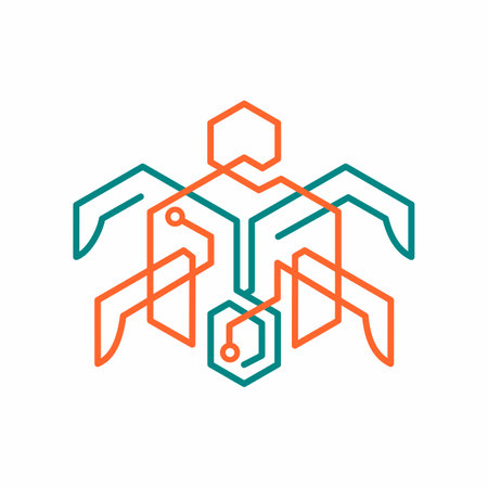 Abstract geometric shape, vector line art logo design element. Technology and engineering concept. digital turtleのイラスト素材