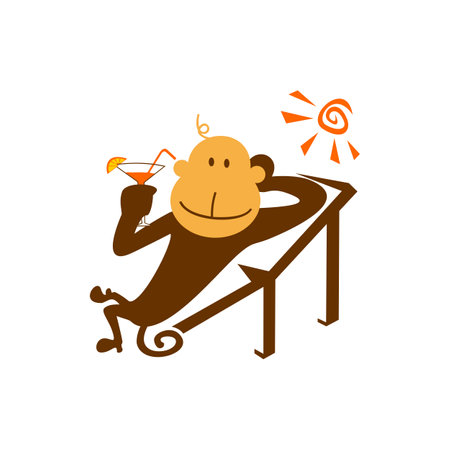 Monkey on a roller coaster with a cocktail. Vector illustration.のイラスト素材