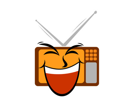Illustration of tv with a happy face on a white background.のイラスト素材