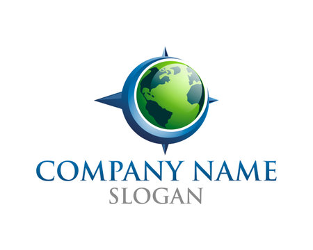 Compass logo template vector icon illustration design. Compass with world mapのイラスト素材