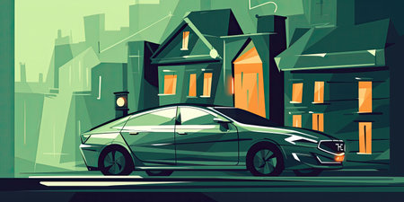 Cars in the city. Vector illustration of a modern city. AIの素材