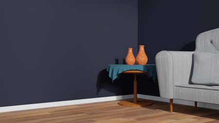 Simple Room Design with Sofa, Table, and Vase from 3d Rendering