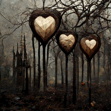 Decorative Art Love Tree Wood Hearts Abstract Backgroundの写真素材