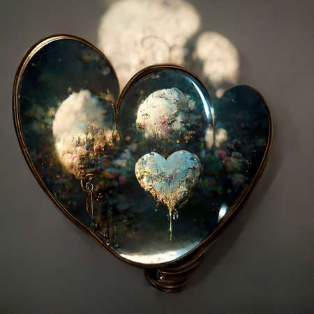 Broken Mirror Glass Hearts Abstract Backgroundの写真素材