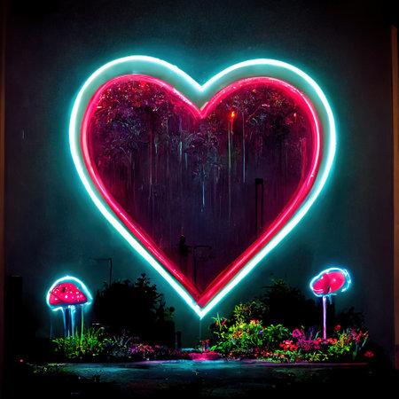 Neon Love Hearts Decorative Art Printable Illustration Abstract Backgroundの写真素材
