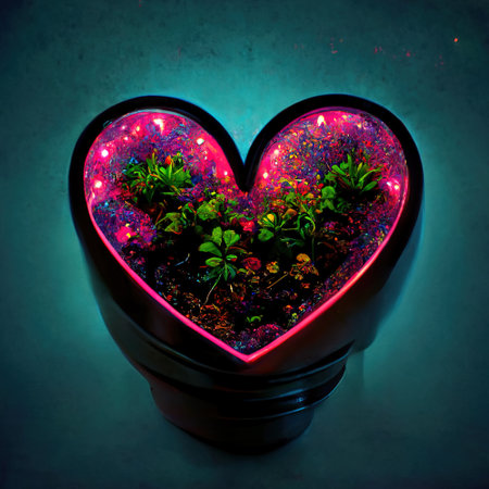 Neon Love Hearts Decorative Art Printable Illustration Abstract Backgroundの写真素材