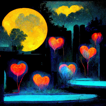 Neon Love Hearts Decorative Art Printable Illustration Abstract Backgroundの写真素材