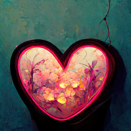 Neon Love Hearts Decorative Art Printable Illustration Abstract Background