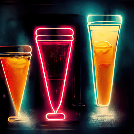Neon Light Drinks Shiny Nightclub Pub Bar Decoration Printの写真素材