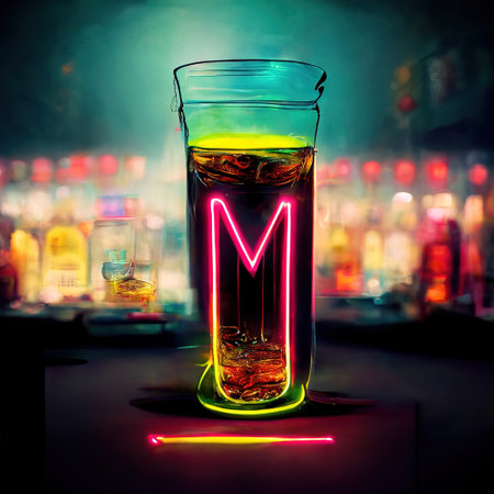 Neon Light Drinks Shiny Nightclub Pub Bar Decoration Printの写真素材