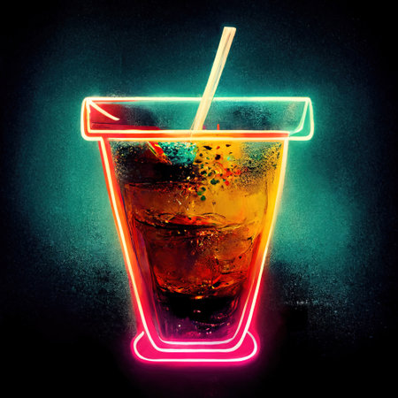 Neon Light Drinks Shiny Nightclub Pub Bar Decoration Printの写真素材