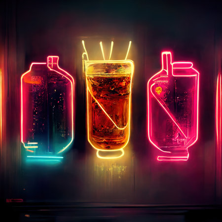 Neon Light Drinks Shiny Nightclub Pub Bar Decoration Printの写真素材
